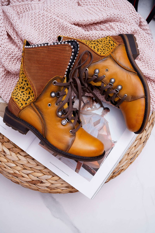 Botki Damskie Skórzane Trzewiki Maciejka Żółte 3623A-07