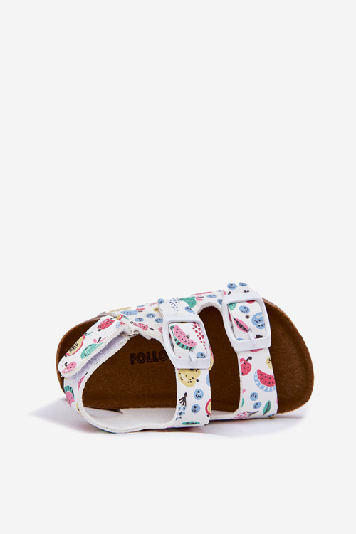 Dziecięce Sandałki Na Korkowej Podeszwie Z Klamrami Owoce Białe Thessa