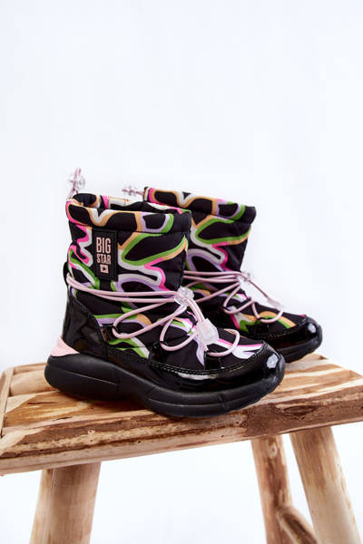 Dziecięce Botki Śniegowce W Print Big Star KK374099 Czarno-Różowe