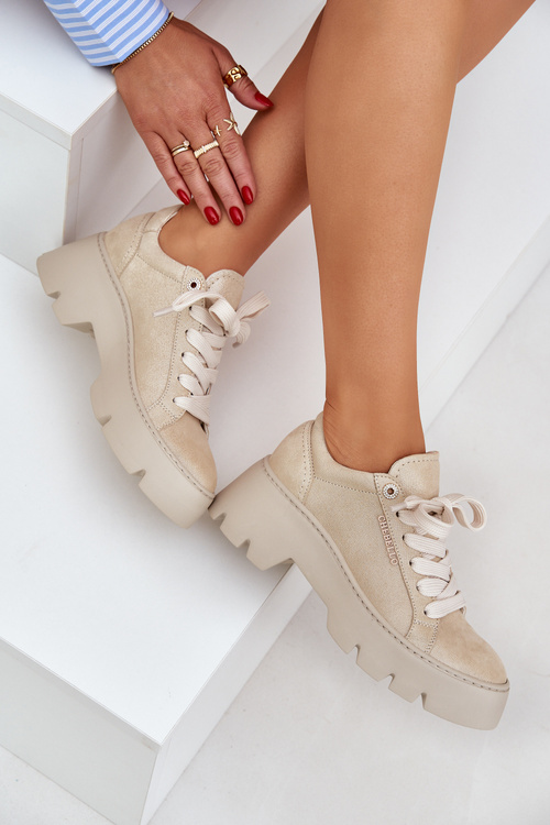 Sneakersy Buty Sportowe Na Platformie CheBello 4632 Złote