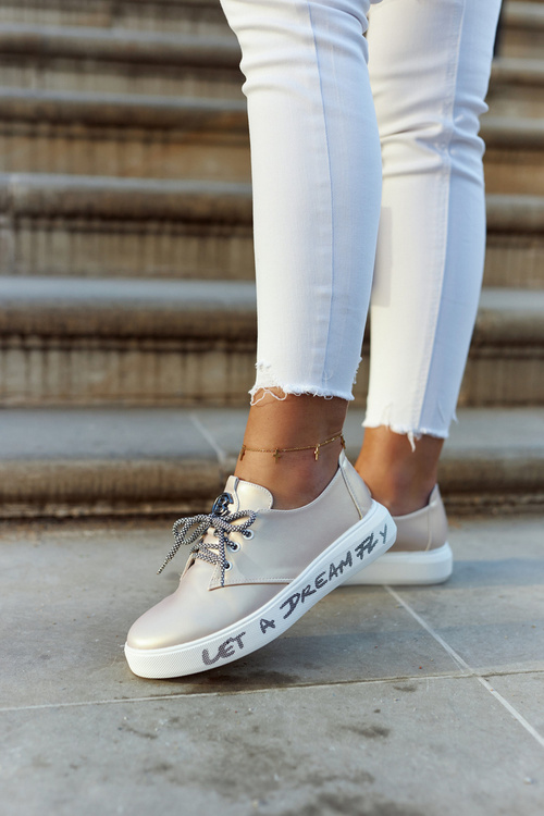 Damskie Skórzane Tenisówki Z Ozdobą Metaliczny Róż Carrey