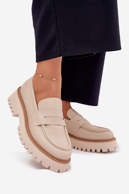 Mokasyny Damskie Na Platformie I Płaskim Obcasie Big Star NN274050 Beżowe
