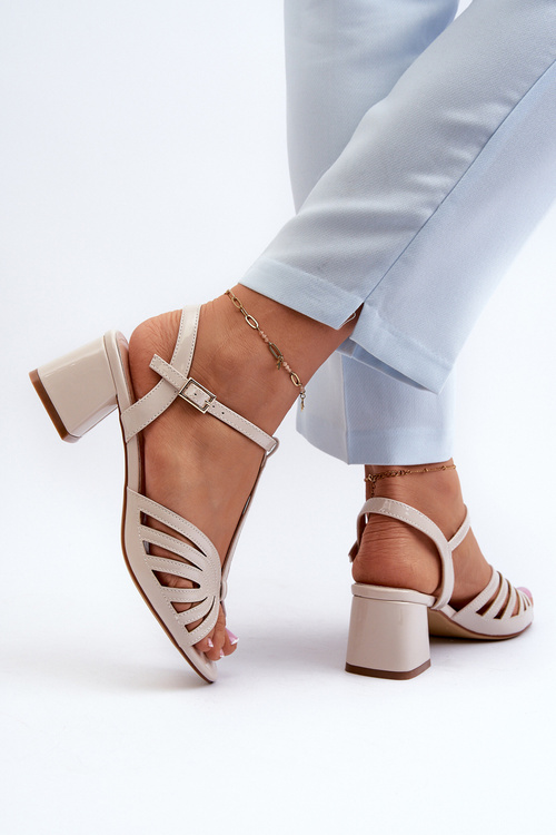 Lakierowane Damskie Sandały Na Obcasie Sergio Leone SK880 Beżowe