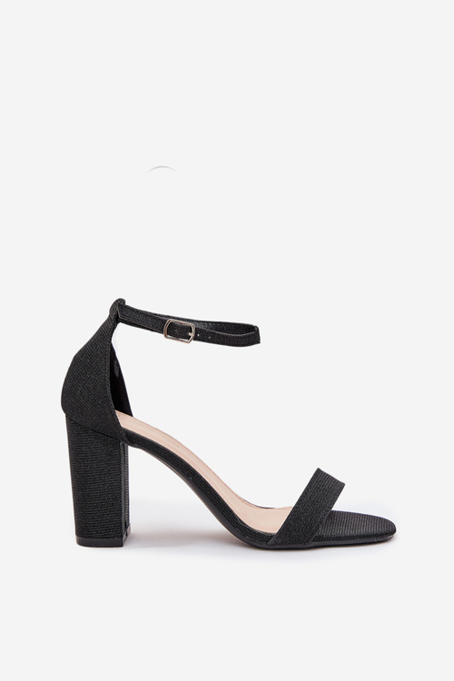 Błyszczące Sandały Damskie Na Słupku Czarne Kavina