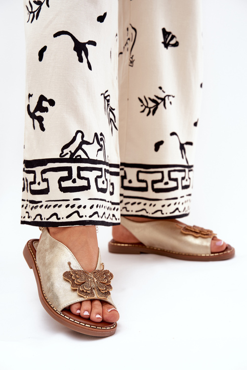 Sandały Damskie Na Płaskim Obcasie Z Ozdobą Złote Setorina