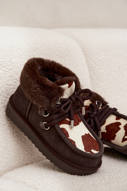 Śniegowce Damskie Z Naturalnego Zamszu Łaty D.Franklin DFSH375008 Czekoladowe