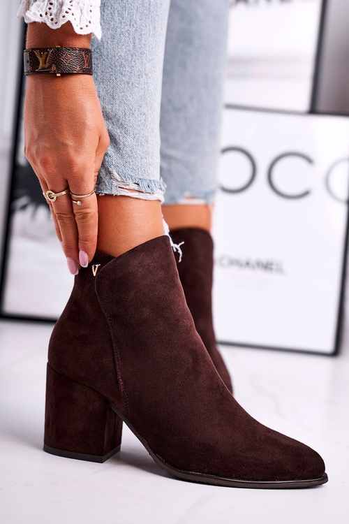 Botki Damskie Ciepłe Eko Zamsz Brązowe So Good