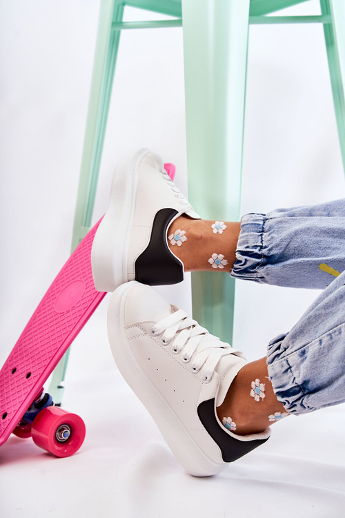 Damskie Buty Sportowe Na Platformie Biało-Czarne Eliso