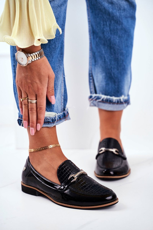 Damskie Półbuty Maciejka Lakierowane Loafery Czarne 4099A-01/00-1