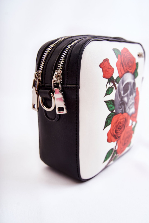 Skórzana Torebka Listonoszka W Print GOE ZNJ012 Czarno-Biała