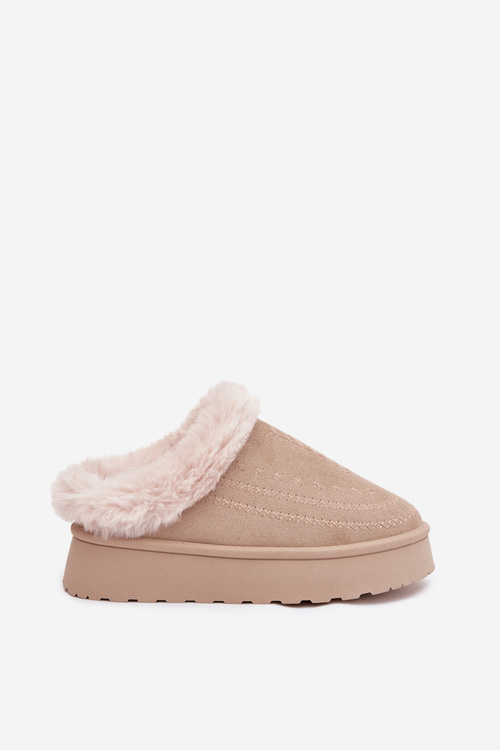 Śniegowce Damskie Na Platformie Z Futerkiem I Przeszyciami Jasnobeżowe Arelina