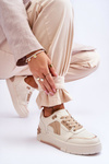 Skórzane Damskie Sportowe Buty Beżowe Nancey