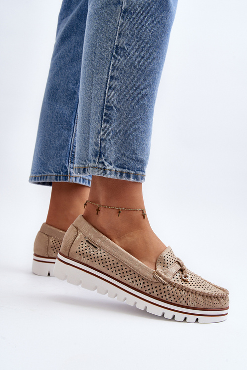 Damskie Ażurowe Mokasyny Złote Twista