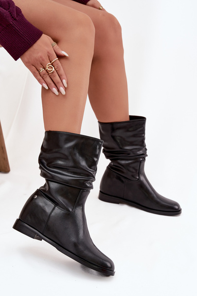 Skórzane Botki Damskie Z Marszczeniem Ocieplane Maciejka K7211-01 Czarne