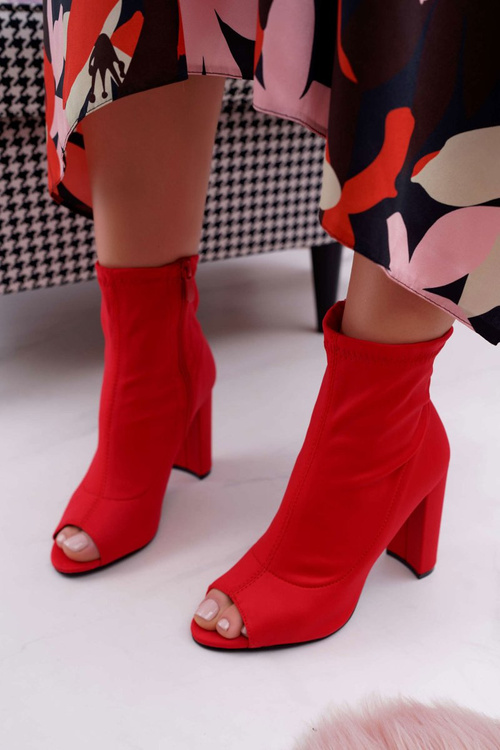 Damskie Botki Na Słupku Lycra Odkryte Palce Czerwone First