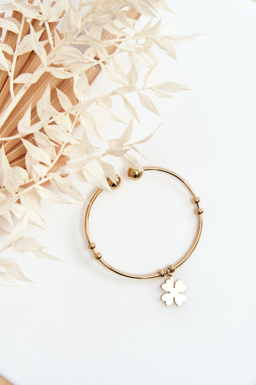 Damska Wsuwana Stalowa Bransoletka Koniczyna Złota