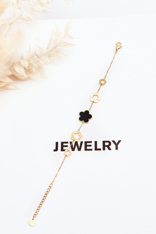 Damska Bransoletka Zawieszki Kwiaty Złoto-Czarna