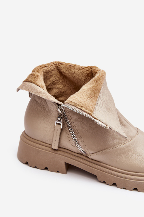 Damskie Skórzane Botki Na Płaskim Obcasie Laura Messi 2620/199 Jasnobeżowe