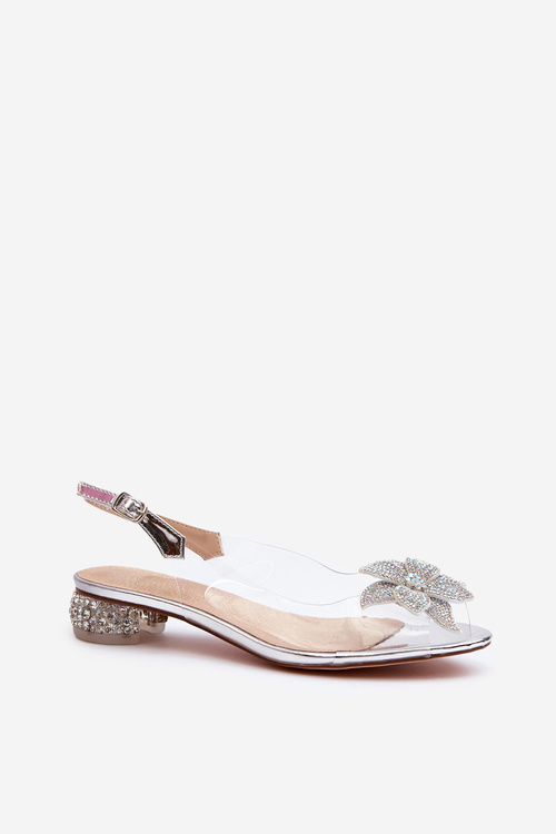 Sandały Transparentne Na Niskim Obcasie Z Ozdobą Srebrne D&A MR38-383