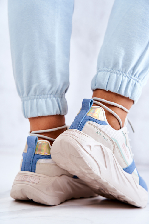 Damskie Sneakersy Memory Foam Big Star JJ274600 Beżowo-Niebieskie