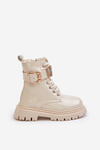 Botki Dziewczęce Lakierowane Ocieplane Z Ozdobnym Paskiem Beżowe Gilian