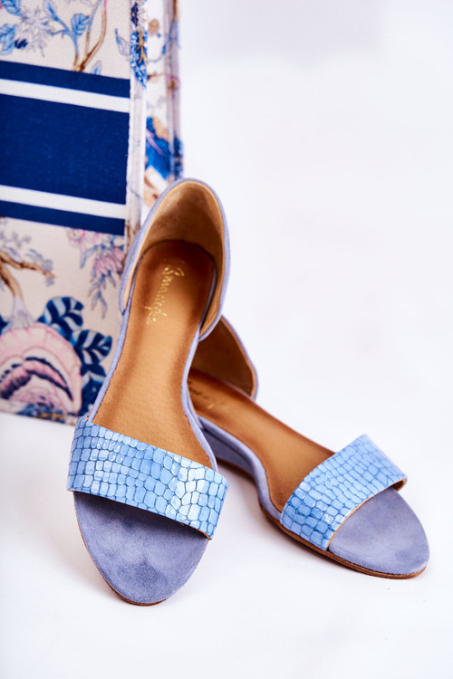 Skórzane Sandały Maciejka 1971-61 Niebieskie