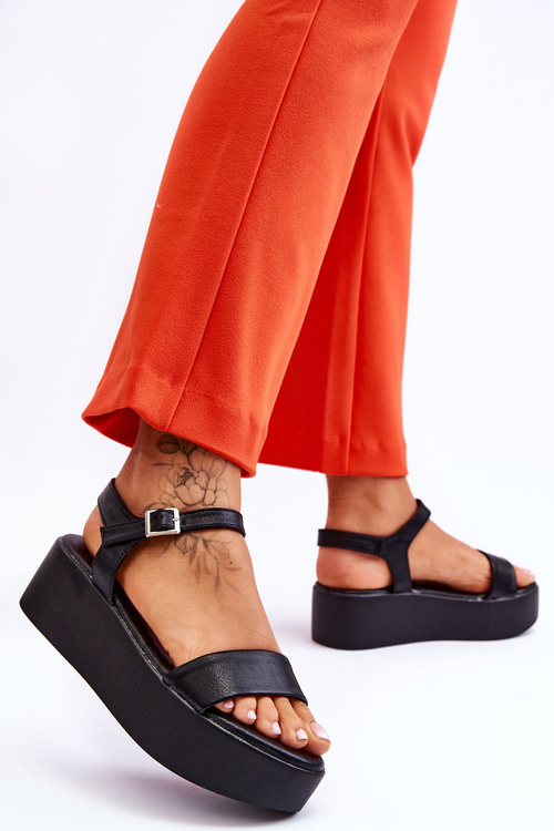 Damskie Sandały Na Masywnej Platformie Czarne Casen