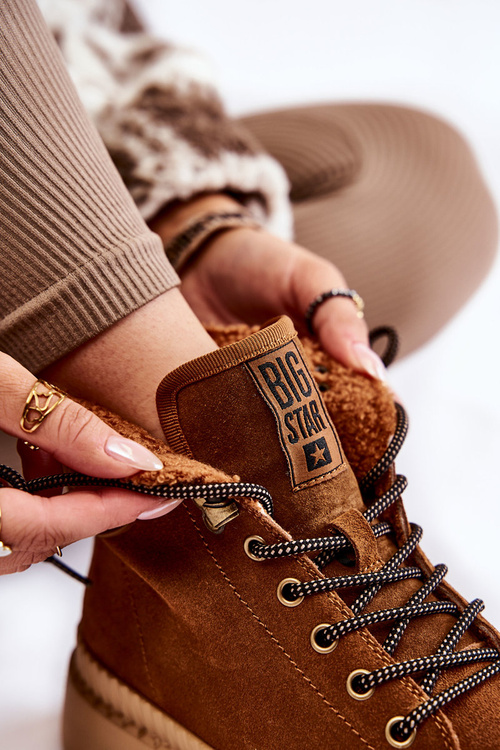 Zamszowe Ocieplane Botki Trapery Big Star KK274520 Brązowe