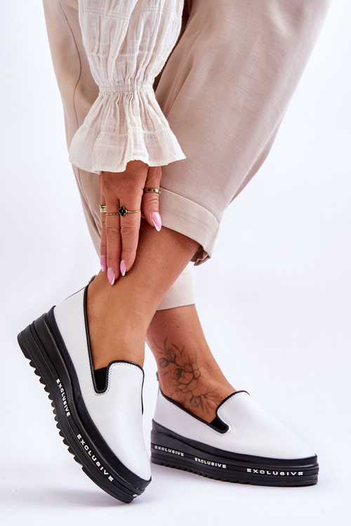 Wsuwane Skórzane Trampki Na Platformie Białe Madeline