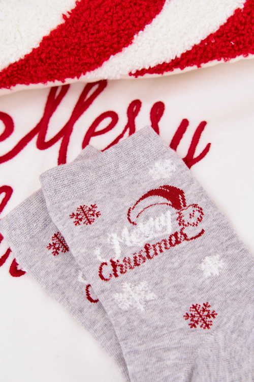 Skarpetki Damskie Świąteczne Śnieżynki Z Napisem Jasnoszare