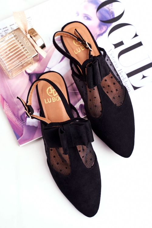 Lu Boo Damskie Baleriny Kokardki Czarne Domino