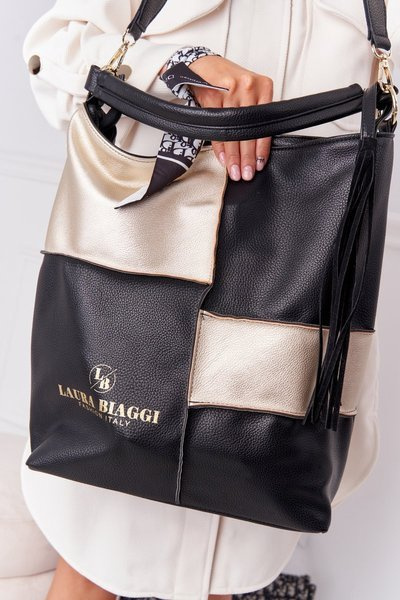 Torebka Shopper Na Ramię LAURA BIAGGI Czarno-Złota