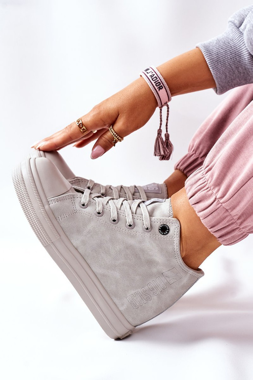 Skórzane Trampki Na Koturnie Big Star II274093 Szare