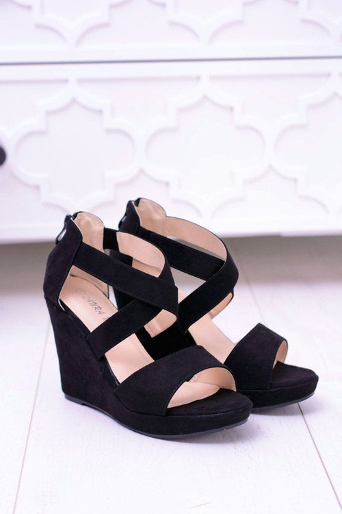 Wygodne Damskie Czarne Sandały Koturny Mirabet