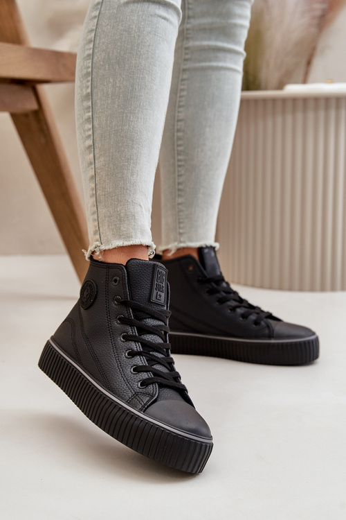 Damskie Ocieplane Trampki Z Eko Skóry Big Star OO274790 Czarne