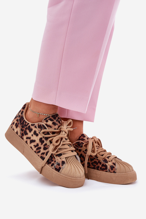 Sneakersy Damskie Ze Zdobieniem Na Platformie Panterka Brązowe Eanneth