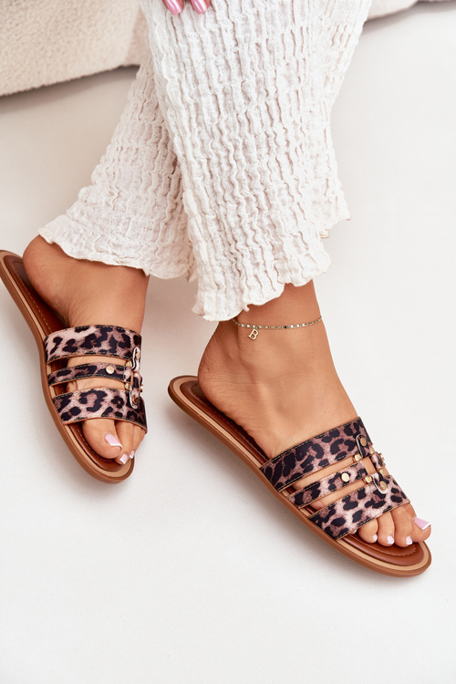 Płaskie Klapki Damskie Ze Złotym Detalem Panterka Noroti