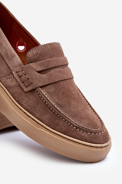 Zamszowe Męskie Półbuty Loafersy Zazoo 1574 Ciemnobeżowe