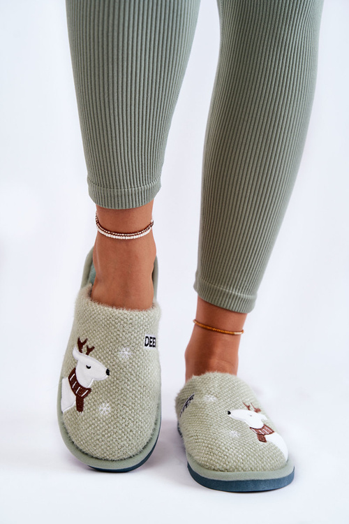 Damskie Świąteczne Papcie Z Reniferem Zielone Millio