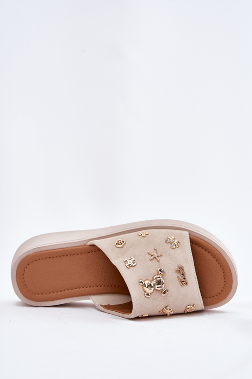 Zamszowe Klapki Damskie Z Przypinkami Vinceza 66741 Beżowe