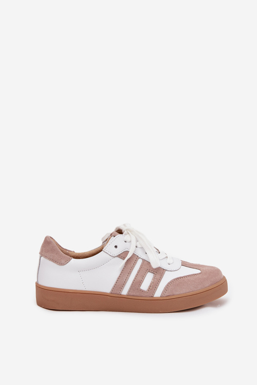 Skórzane Sneakersy Damskie Vinceza 79557 Biało-Beżowe