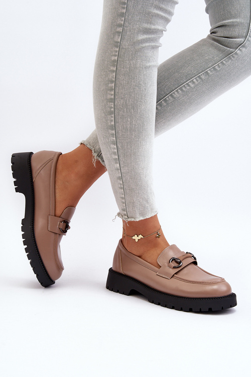 Damskie Mokasyny Eko Skórzane Beżowe Ledda