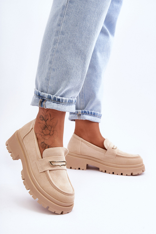 Damskie Zamszowe Wsuwane Mokasyny Beżowe Pure Love