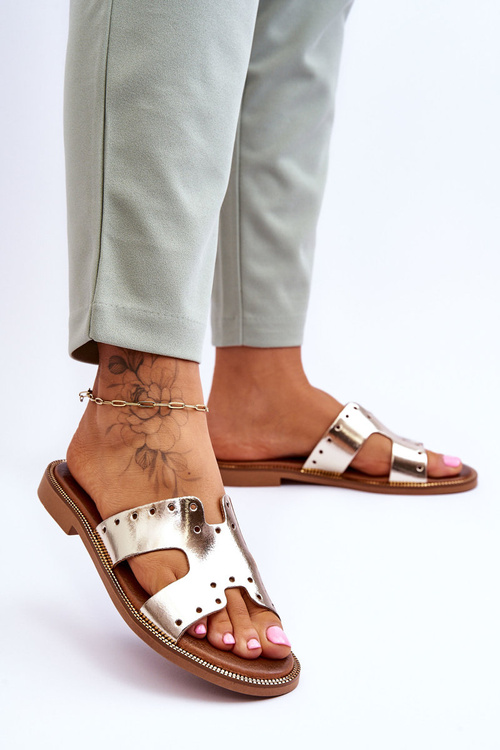 Zazoo 40326 Damskie Klapki Z Ozdobnymi Wycięciami Złote