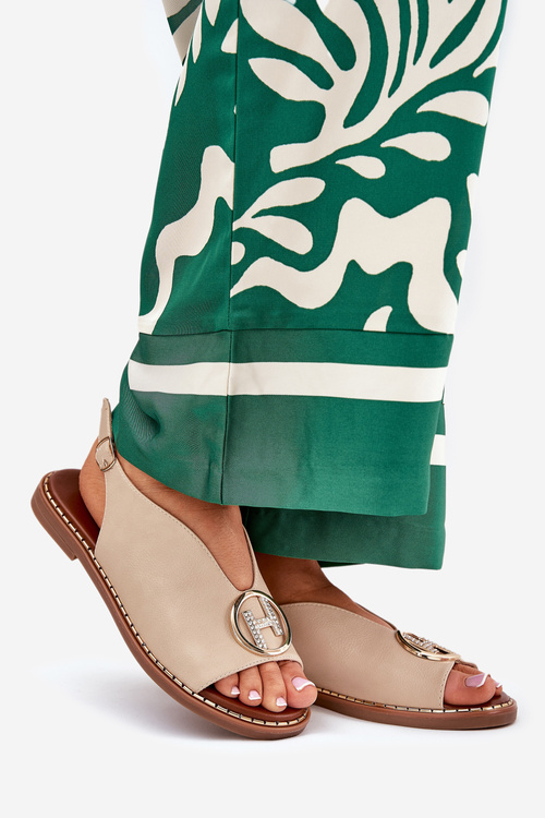 Płaskie Eleganckie Sandały Z Ozdobą Beżowe Iseliria