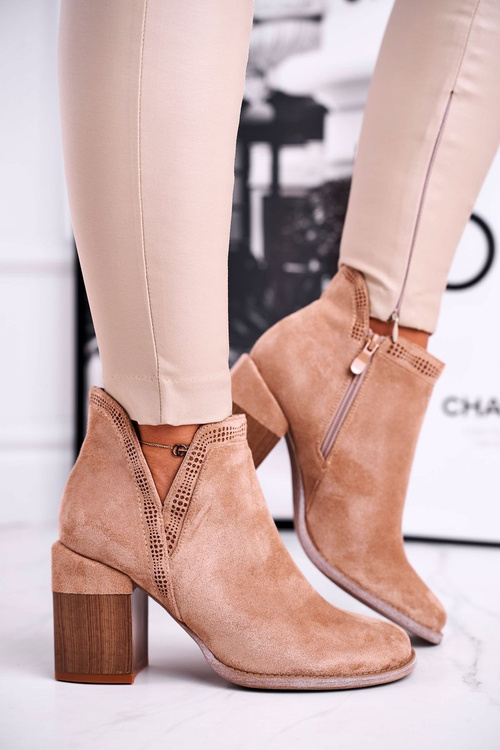 Damskie Botki Na Słupku Wycięte Khaki Meliori Dream