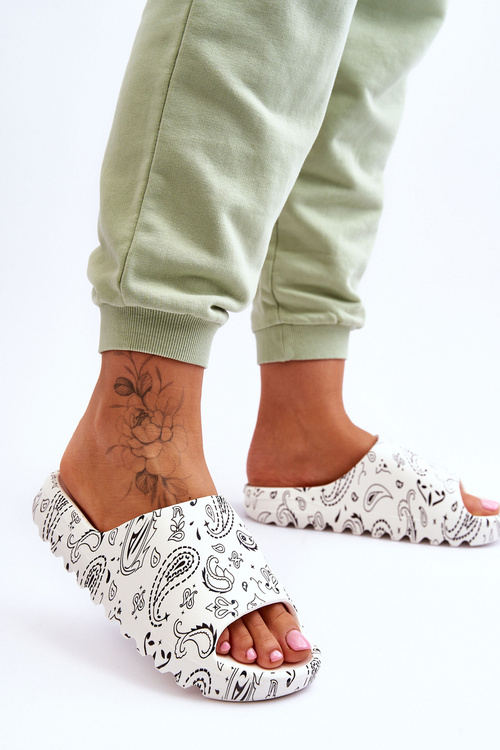 Modne Damskie Klapki Na Masywnej Platformie Białe Lorette