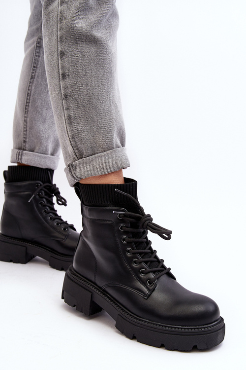 Trapery Botki Damskie Ze Skarpetą Czarne Rivella