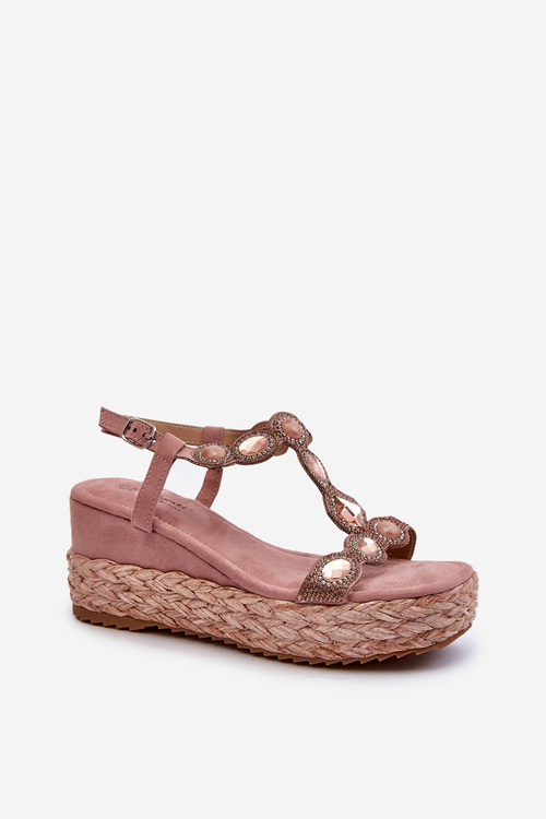 Damskie Sandały Na Koturnie Z Plecionką S.Barski MY291 Różowe