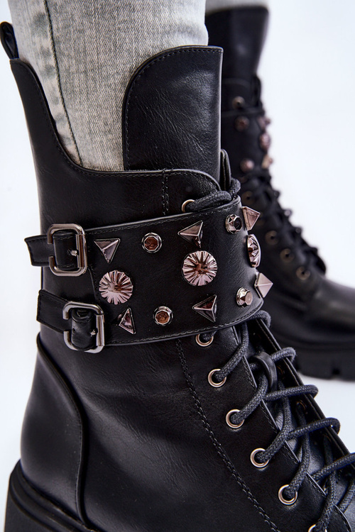 Damskie Wysokie Botki Na Suwak Czarne Kastella